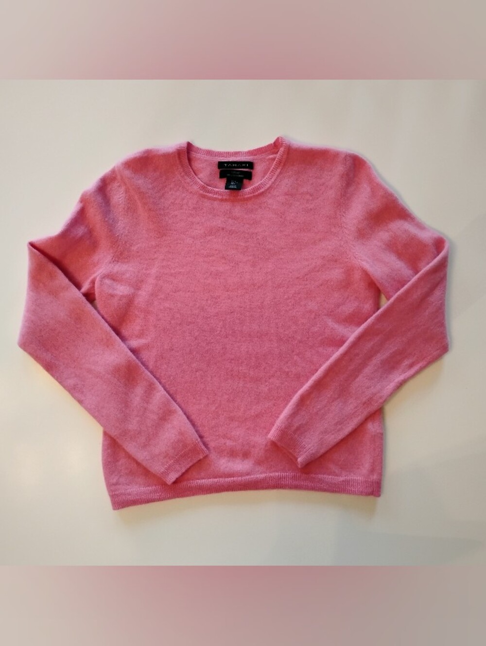 Tahari Pink Crewneck Pure Luxe 2 Ply Cashmere Sweater